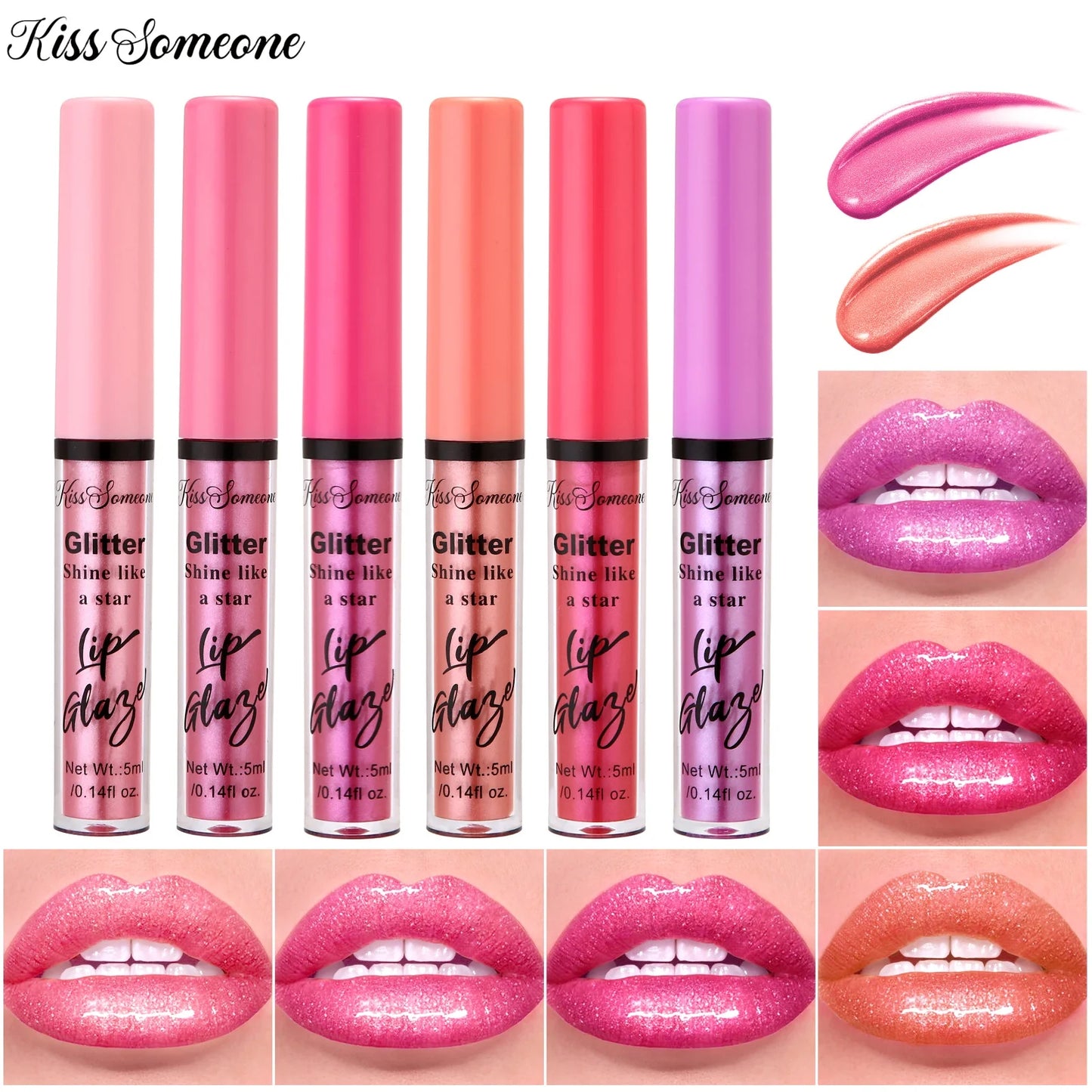6 sets with shimmering mirror pearl explosion lip gloss lip gloss, lip oil, lip glaze, water gloss, pouting lips, moisturiz