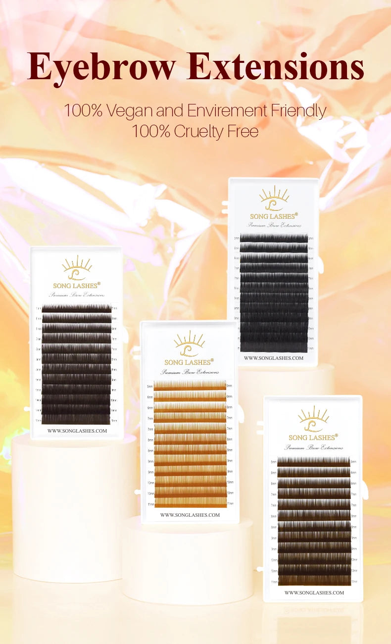 SONG LASHES  High Quality Straight Curvate Extensions False Eyebrow 12Lines Brown Color Eyebrow Extension