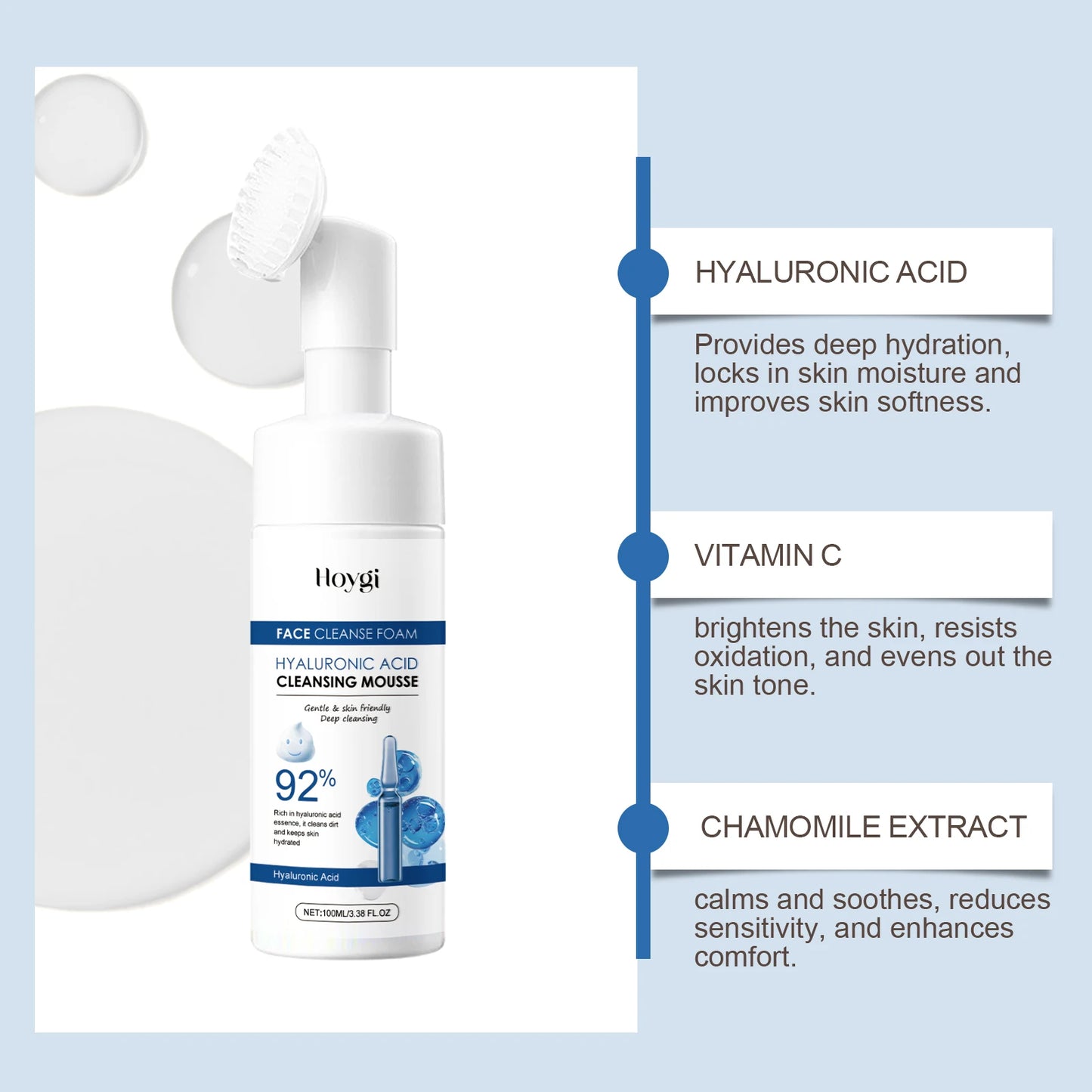 Hyaluronic Acid Cleansing Foam Gentle Moisturizing & Nourishing Oil Control Brightening Rejuvenation Face Wash Foam Face Cleanse