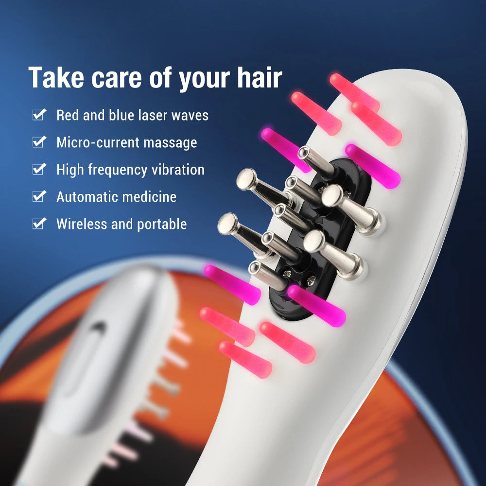 Electric Laser Hair Growth Comb Wireless Infrared Ray Massage Comb Hair Brush Anti Hair-loss Red and Blue light Head Massager