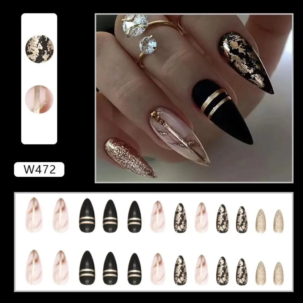 Simple French Wearable False Nails Almond Colorful Stripes Colorblock Design Manicure Fake Nails Line Full Cover Press On Nail