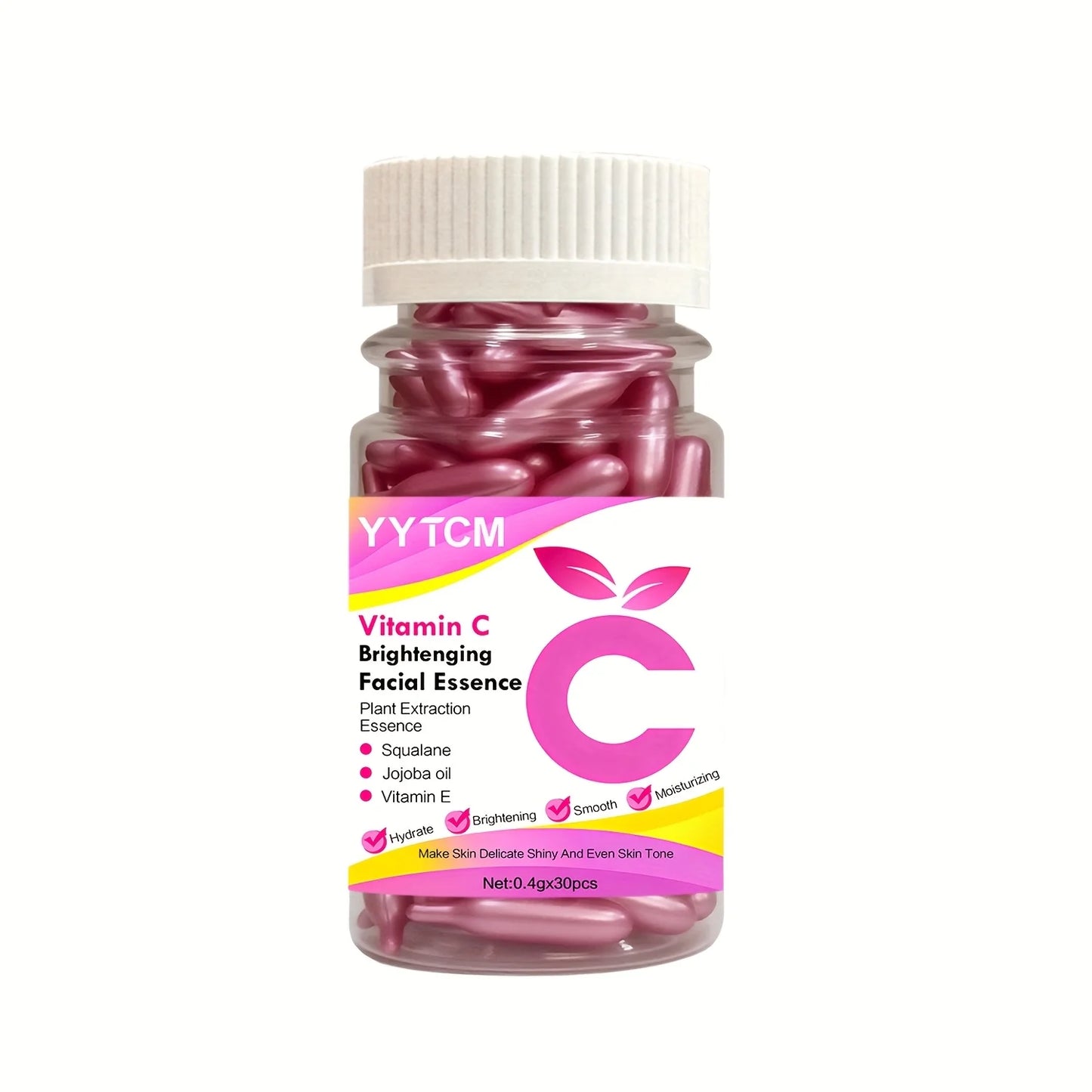 Vitamin C Brightening Skin Moisturizing Capsule Essence, Hydrates and Smoothes Skin, Contains Plant-Based Squalane, Vitamin E, Magnolia Oil, Jojoba Seed Oil, Deeply Hydrates and Brightens Skin Essence (0.4g X 90 Capsules)/Bot