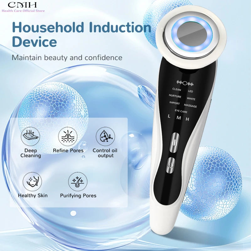 Induction Facial Device Anti Aging Multi Modes LED Light Therapy Patented Electrode Head Deep Cleansing Skin Tightening Portable