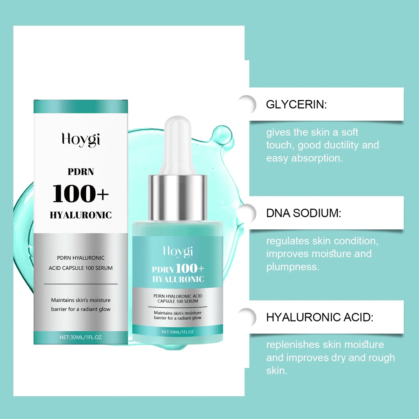 Hoygi 30ml Hyaluronic Acid Hydrating Serum Deep Moisturize Firm Brighten Relieve Dry Skin Boost Elasticity Even Tone Face Essenc