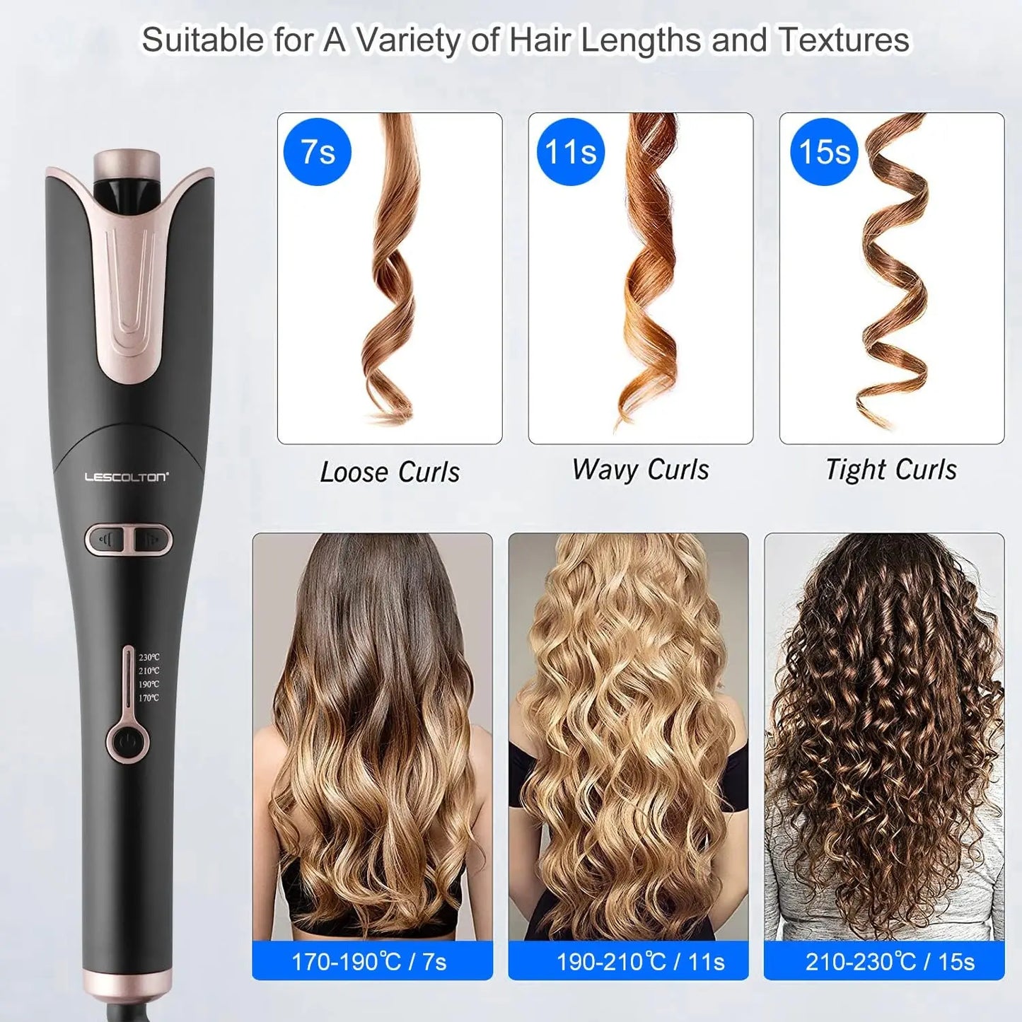 LESCOLTON Automatic Curling Iron Innovative Large Curl Professional Hair Curler Automatic Curling Hair Styling Tool for All Ages
