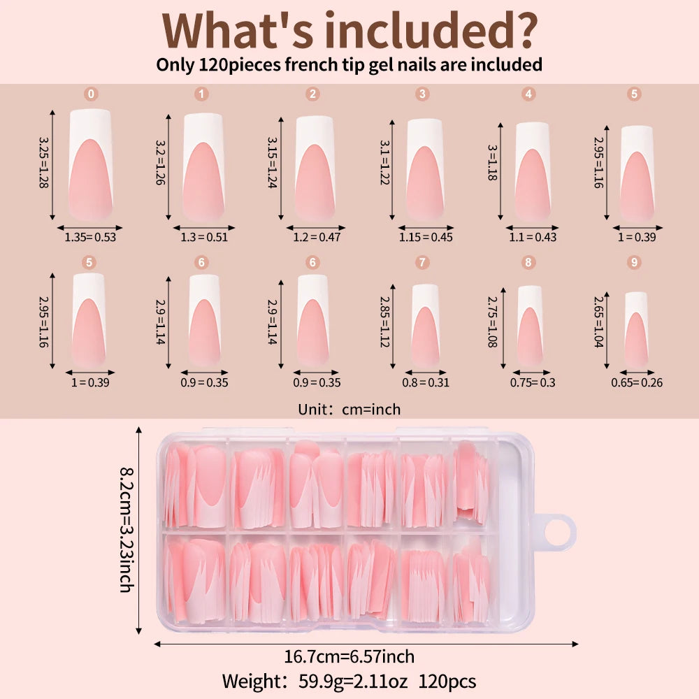 120Pcs/box Matte Pink French Press On Nails Acrylic Long Square Fake Nails Tips Full Cover Women Extension Wearable False Nails-