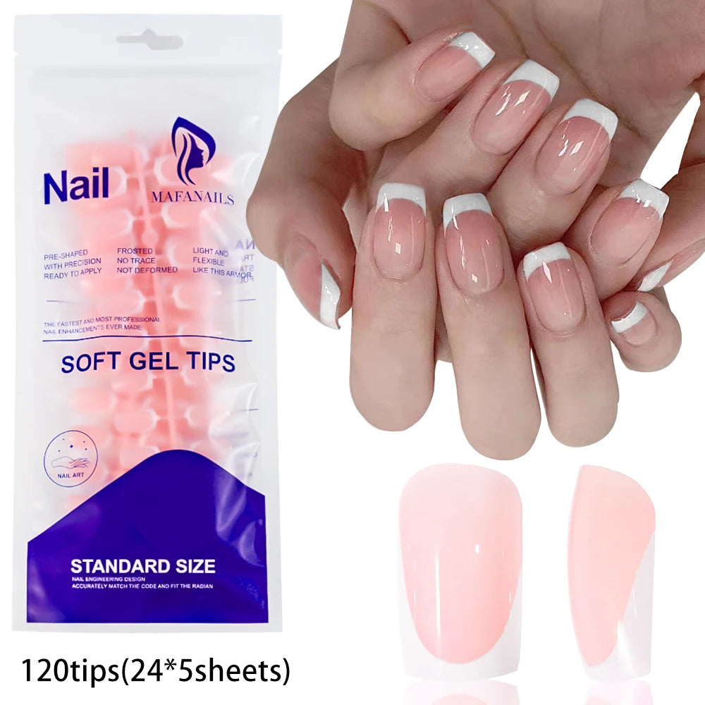 120Pcs/box Matte Pink French Press On Nails Acrylic Long Square Fake Nails Tips Full Cover Women Extension Wearable False Nails-