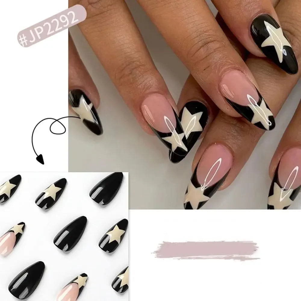 Simple French Wearable False Nails Almond Colorful Stripes Colorblock Design Manicure Fake Nails Line Full Cover Press On Nail