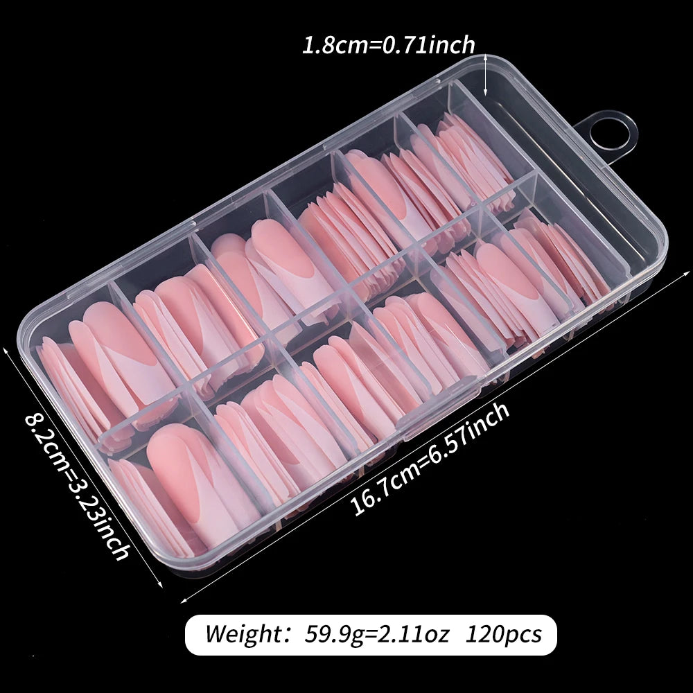120Pcs/box Matte Pink French Press On Nails Acrylic Long Square Fake Nails Tips Full Cover Women Extension Wearable False Nails-
