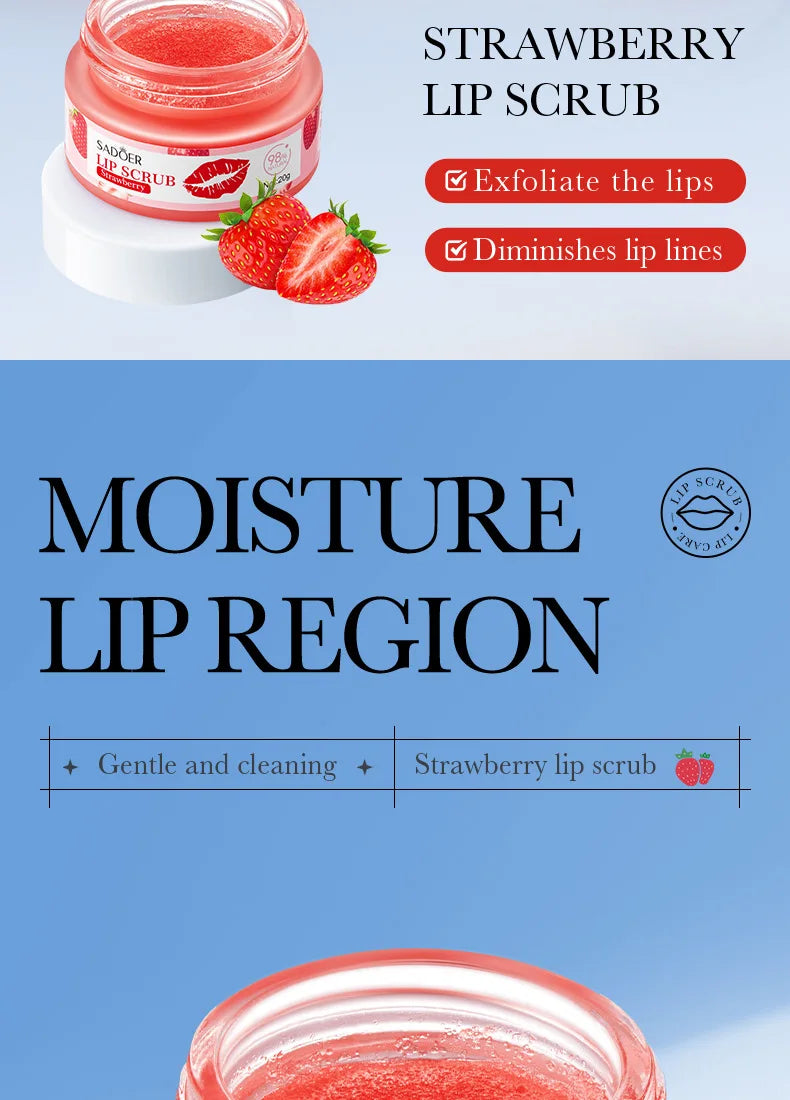 SADOER Fruit Series Strawberry Lip Scrub Dead Skin Moisturizes Brightening Lip Color, Makes Lips Pink