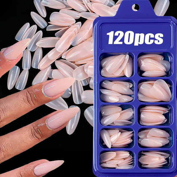 120Pcs/box Medium Length Almond False Nails Natural Nude Color Simple Premium Fake Nail Tips Acrylic Full Cover Press on Nails