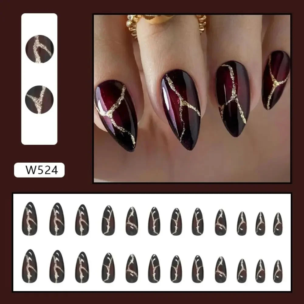 Simple French Wearable False Nails Almond Colorful Stripes Colorblock Design Manicure Fake Nails Line Full Cover Press On Nail