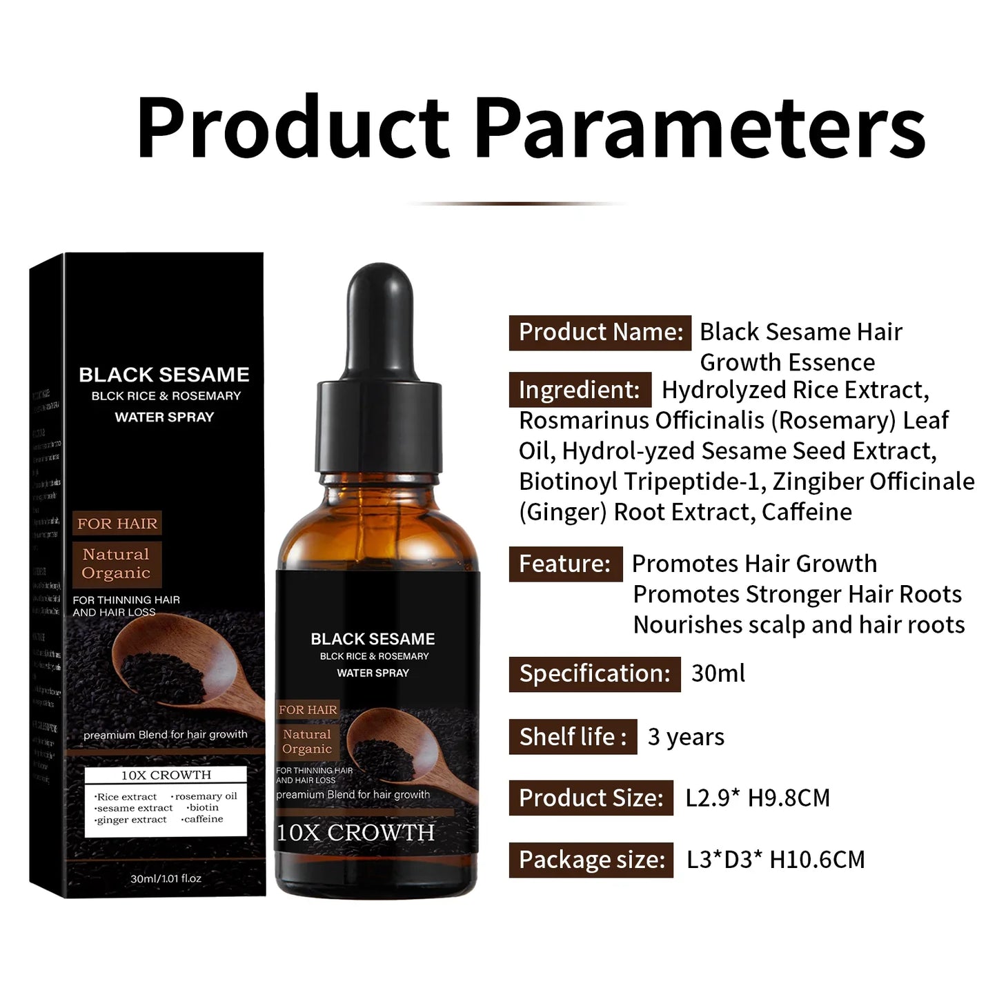 Black Sesame Hair Growth Serum with Caffeine Ginger Extract 30ml Natural Scalp Nourishment Oil for Thinning Hair Stronger Roots