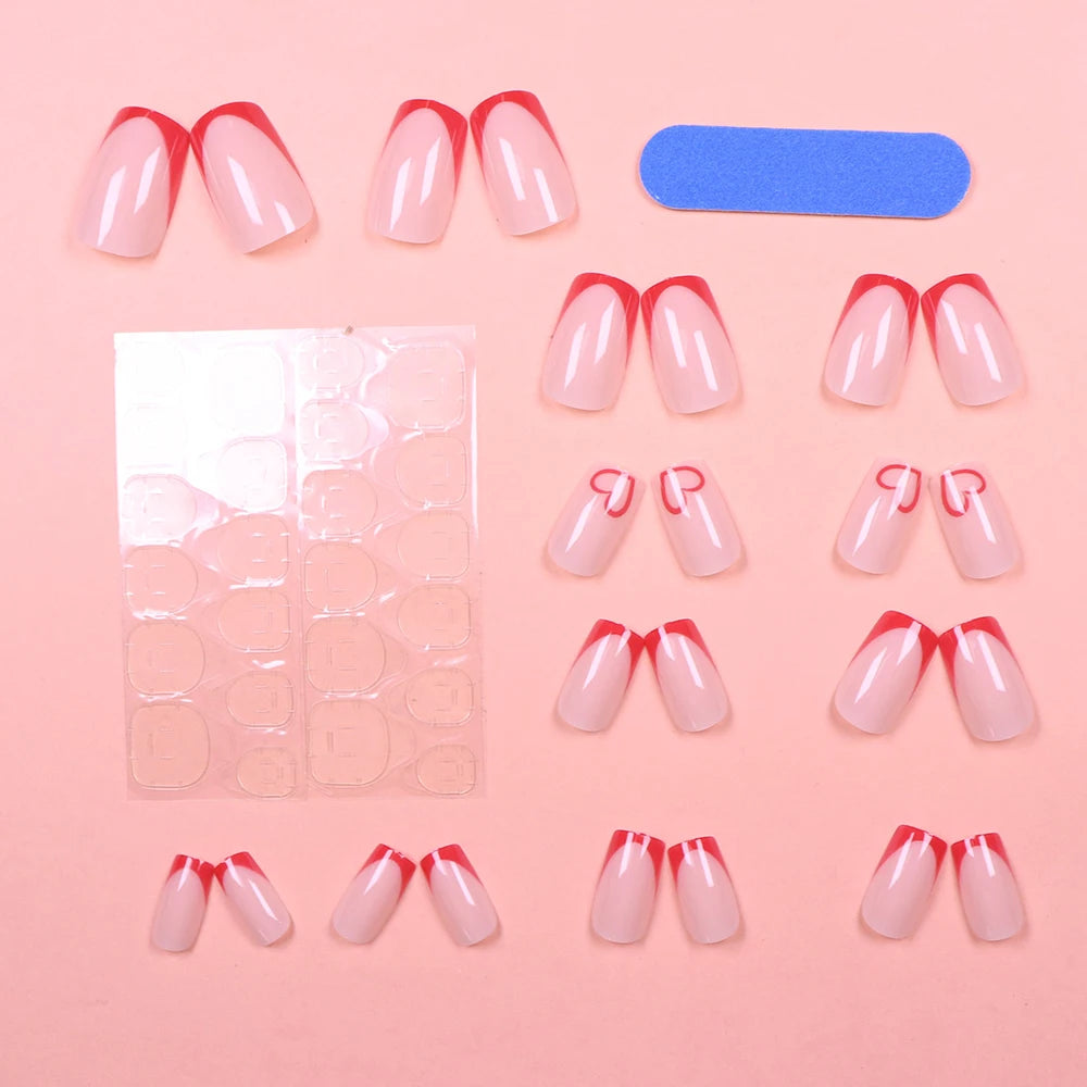 Simple wine red French false nails, European and American light luxury style ins nail enhancement, detachable nail patches