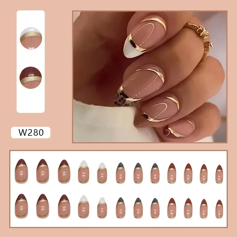 Simple French Wearable False Nails Almond Colorful Stripes Colorblock Design Manicure Fake Nails Line Full Cover Press On Nail