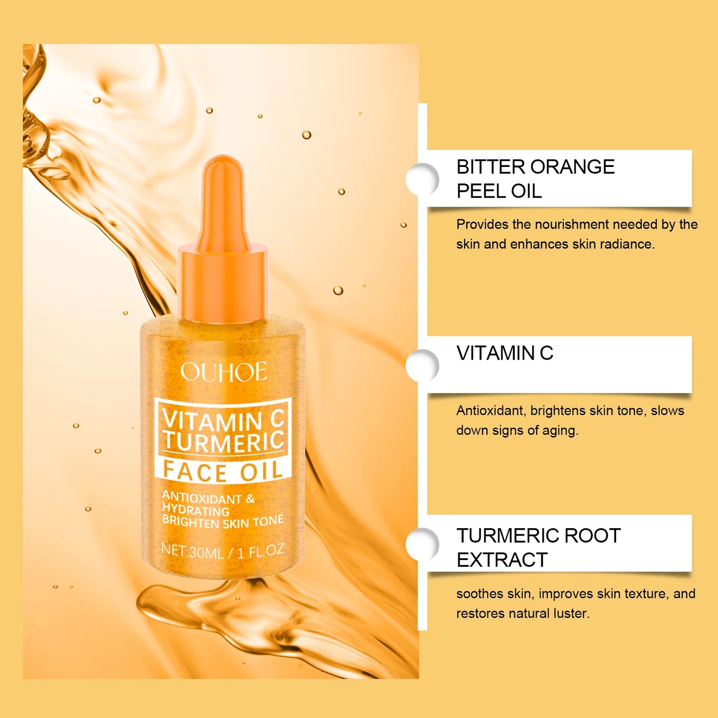30ml Vitamin C Brightening Serum with Turmeric Extract Niacinamide Face Moisturizer Hydrating Glow Booster for Even Skin Tone