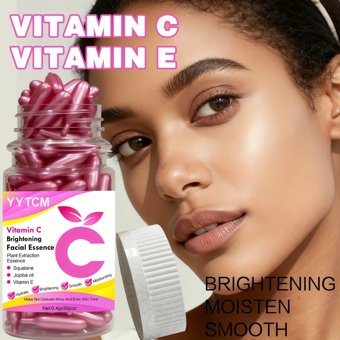 Vitamin C Brightening Skin Moisturizing Capsule Essence, Hydrates and Smoothes Skin, Contains Plant-Based Squalane, Vitamin E, Magnolia Oil, Jojoba Seed Oil, Deeply Hydrates and Brightens Skin Essence (0.4g X 90 Capsules)/Bot