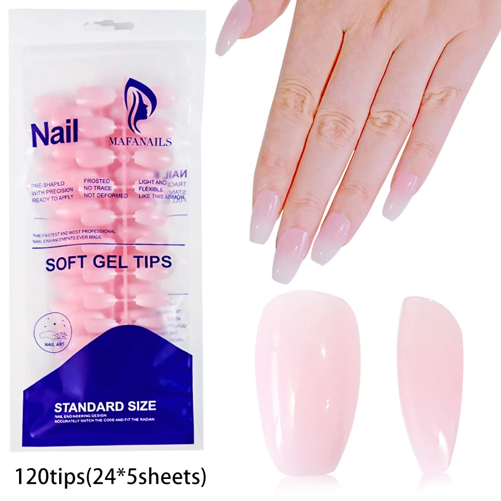 120Pcs/box Matte Pink French Press On Nails Acrylic Long Square Fake Nails Tips Full Cover Women Extension Wearable False Nails-