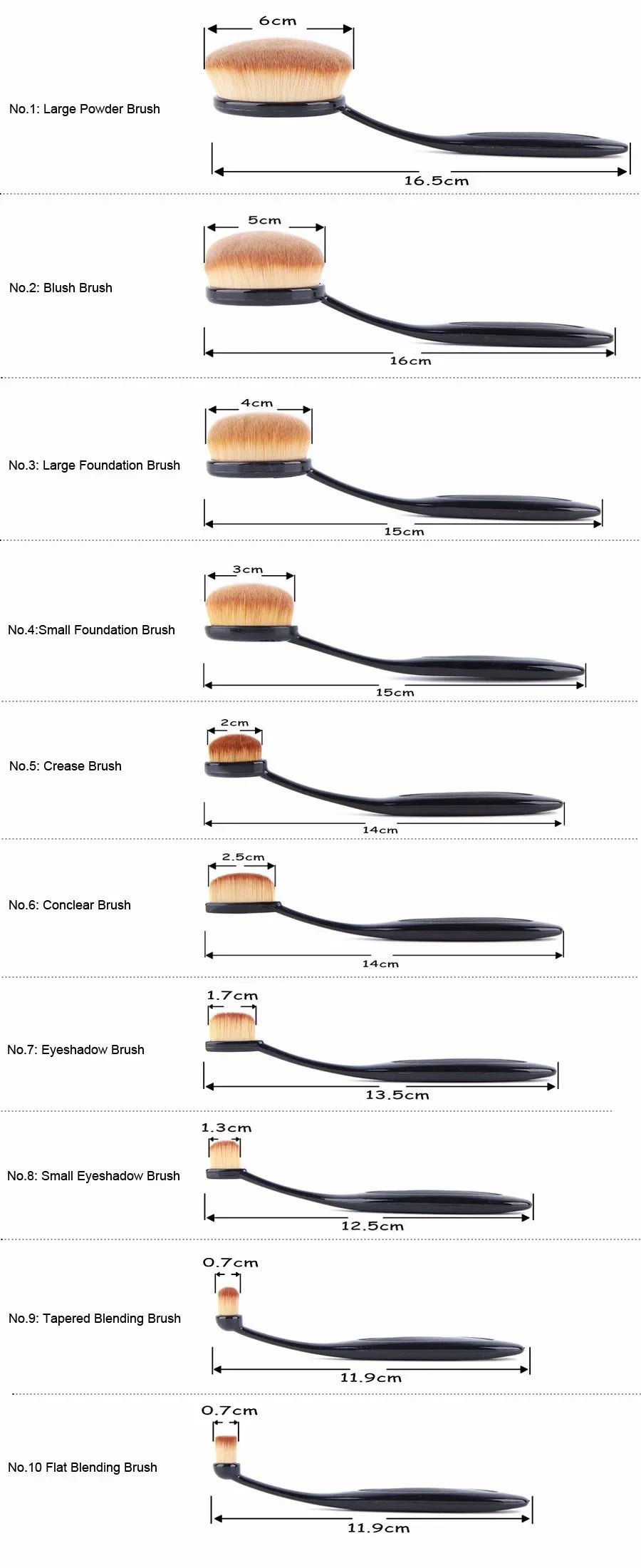 10 PCS Oval Makeup Brushes Toothbrush Make Up Brushes Set Foundation Contour Powder Eyebrow Blush Eyeshadow Brush Cosmetics Tool